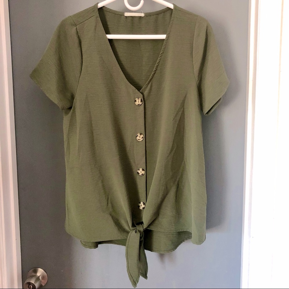 Pinkblush Light Olive Button Tie Front Maternity Top, size M